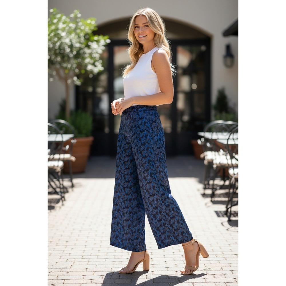 MAEVE Anthropologie Blue Velvet Burnout Wide Leg High Rise Pant 6 28x24 NWOT 158
